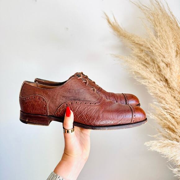 MENS BARKER BLACK Cognac Brown Pebbled Leather $975 Lace Up Cap Oxford Shoe 8.5 main image 4